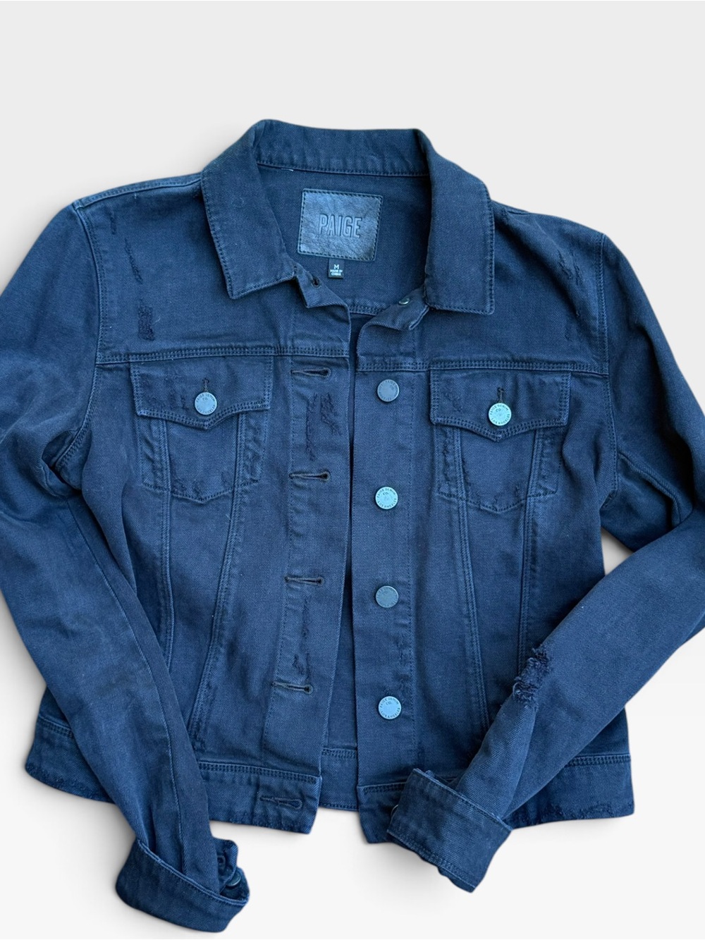 PAIGE Black Distressed Denim Jacket Women's Medium Like New